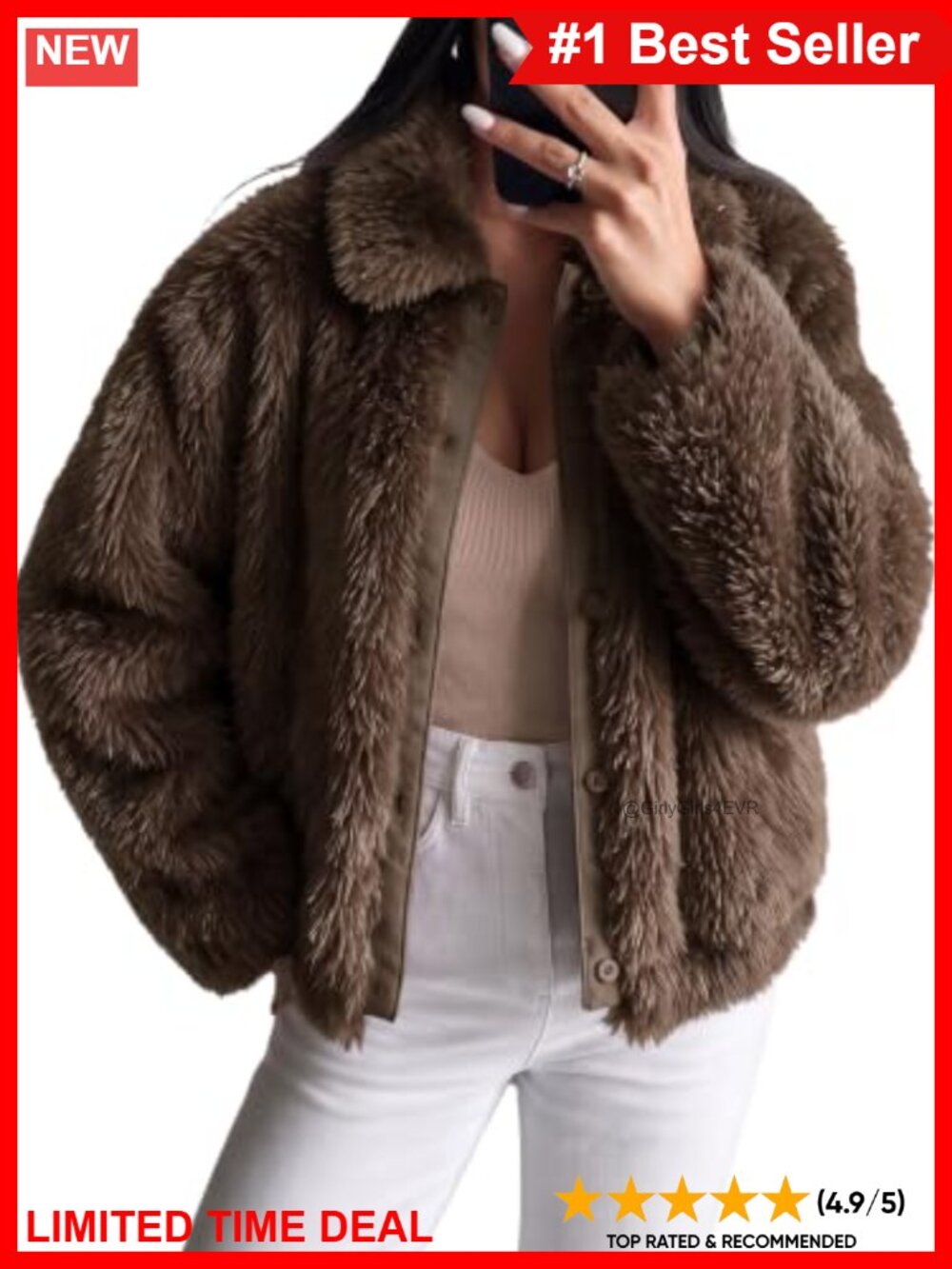 Faux Fur Cropped Button Down Jacket with Collar Warm Winter Coat
